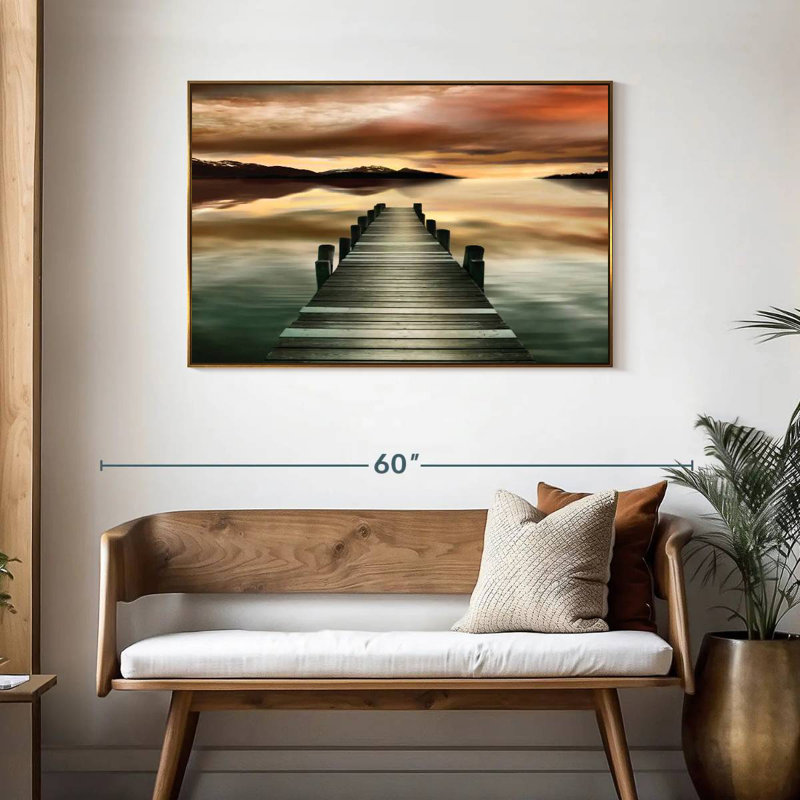 Jetée au coucher du soleil, Cadre flottant doré, 43 po x 29 po