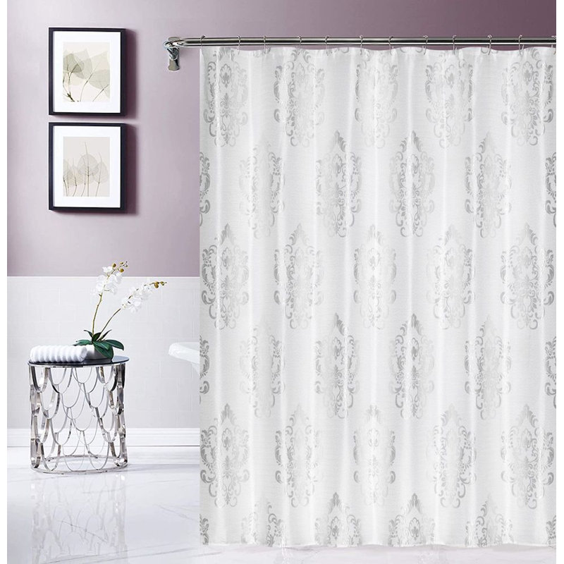 Rideau de douche simple en damas Abryl, Blanc