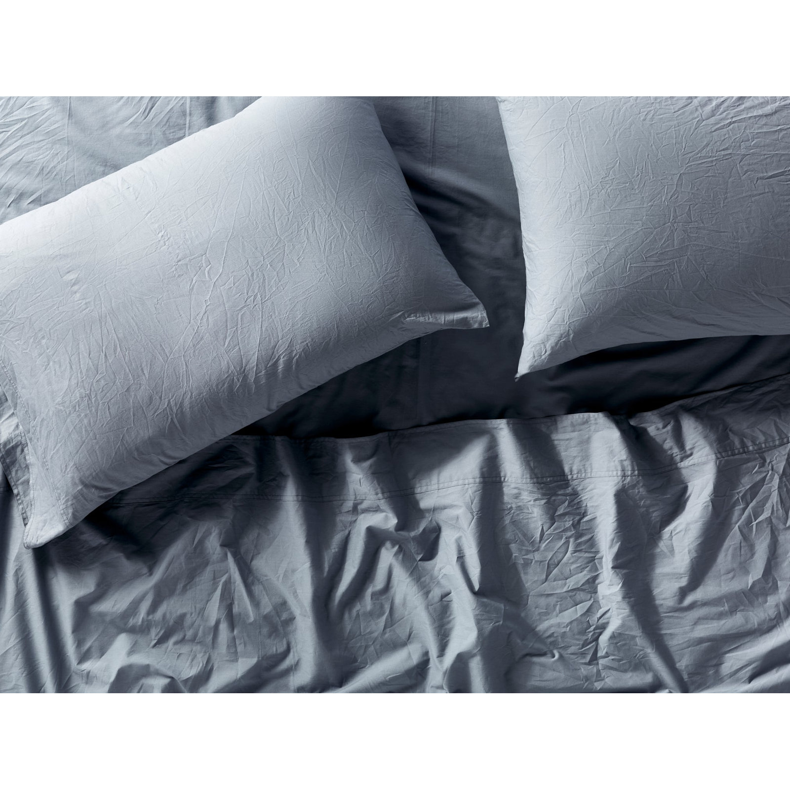 Crinkled 100% Cotton Percale Fitted Sheet, Twin Fitted Sheet, Steel Blue
