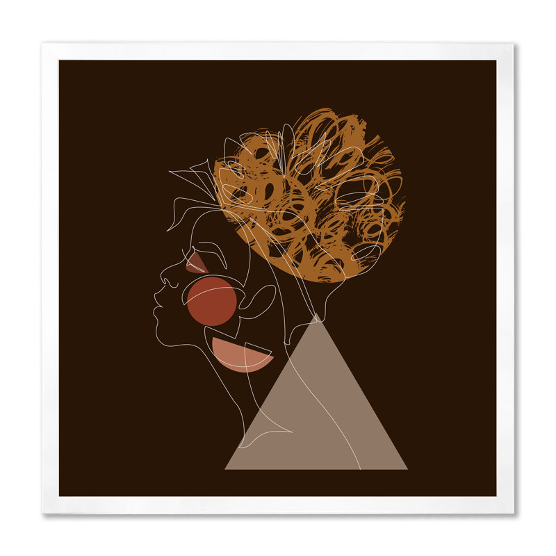 «Black Woman Afro Portrait One Line Art II», impression sur toile, H 36 po x l 36 po x P 1 po, Cadre photo blanc