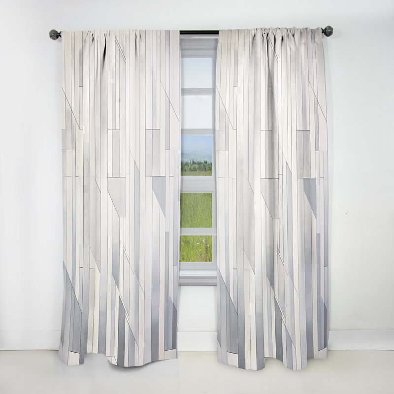 Grey White Platinum Parallels - Modern Velvet Curtain - Room Darkening - 1 Panel, 52" W x 84" L
