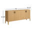 Buffet en chêne naturel Kode 76 po avec finition en bois naturel clair et quincaillerie bronze antique pour le rangement dans la salle à manger