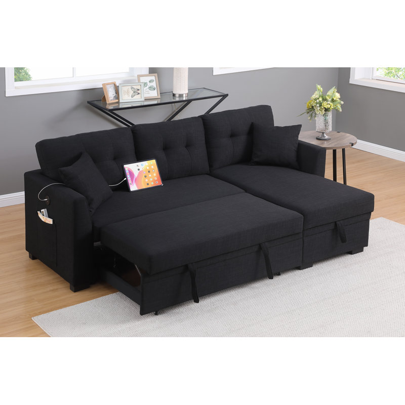 L-Shaped Sleeper Sofa Reversible Couch Pull Out Couch With Storage Chaise, Gray Chenille