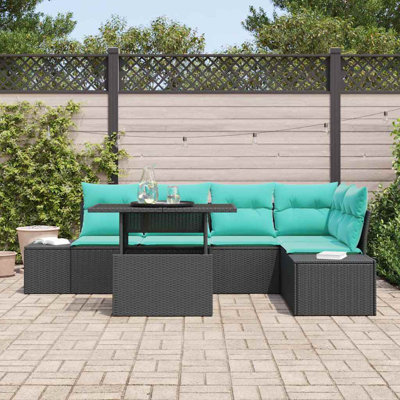  Ensemble de canapé de jardin 6 pièces noir et bleu 100 x 55 x 73 cm