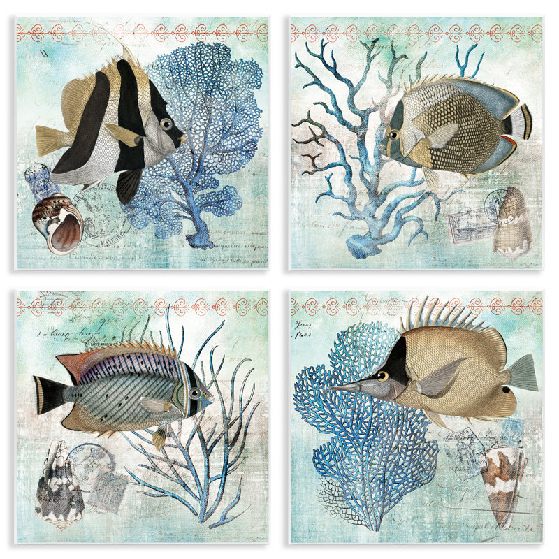 «Tropical Fish & Coral Collages», ensemble de 4 plaques murales, design par Susan Arnot