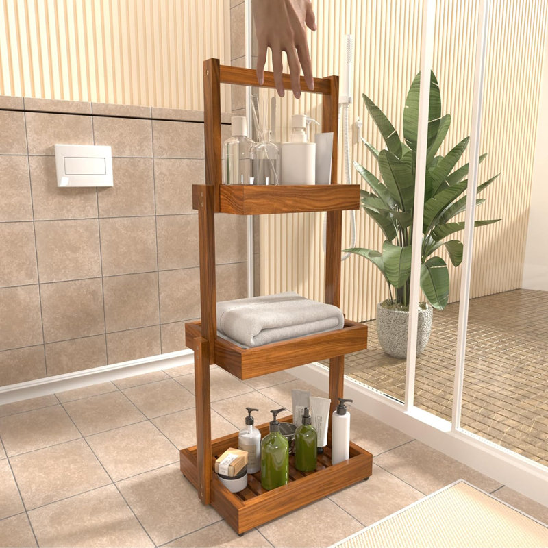 Serviteur de douche polyvalent à 3 niveaux avec base antidérapante, porte-rouleau de papier hygiénique durable et antirouille pour salle de bain
