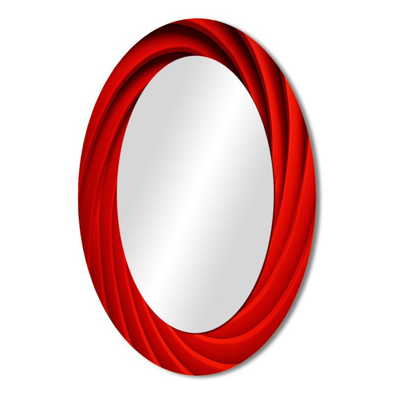 Red Perpetual Pulse Vortex II - Modern Oval Wall Mirror, 36" x 24"