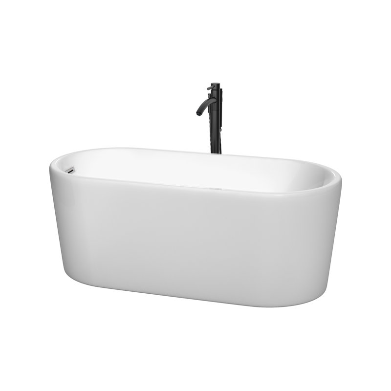 Ursula 59'' x 28'' Soaking Acrylic Bathtub with Faucet, White/Polished Chrome/Matte Black