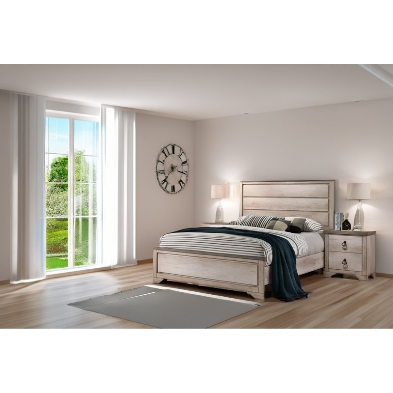 Ensemble de chambre à coucher à panneau Jonila Juieta, Très grand, 6 pièces : lit, 2 tables de chevet, commode, comm