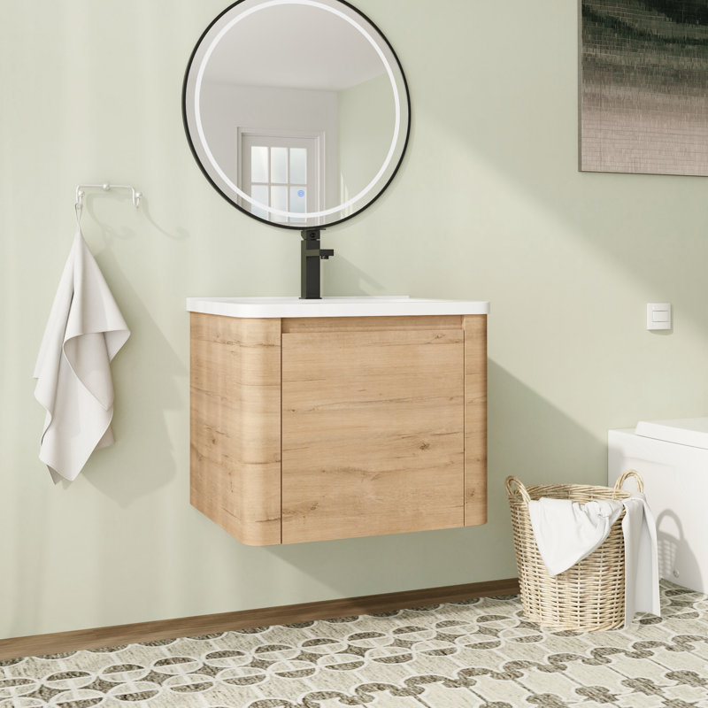 Wall-Mounted Floating Bathroom Vanity with Ceramic Top, 24"