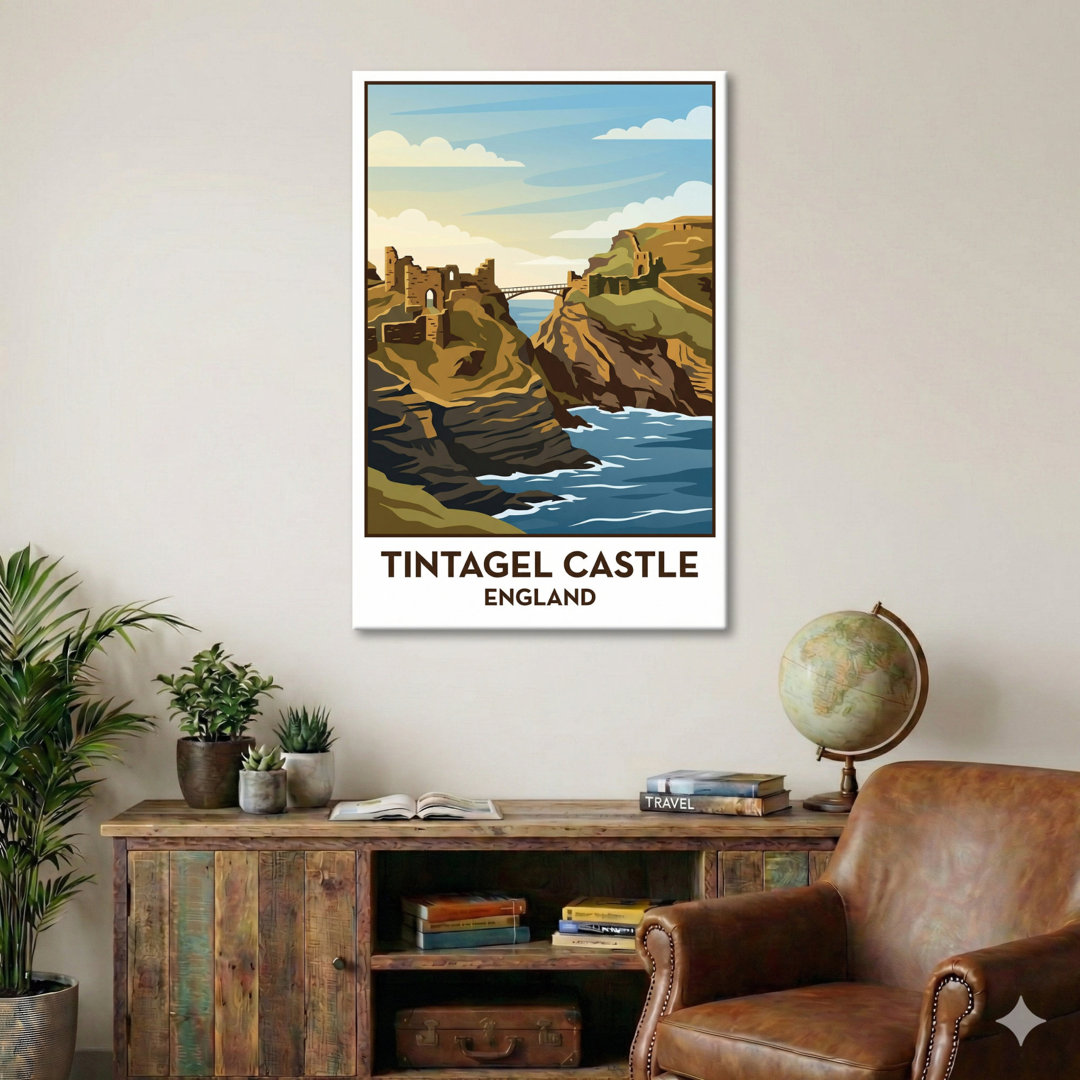 Tintagel Castle, England - Romantic Coastal Castle Travel Poster, Vintage Seaside Escape. Giclée Print On Wrapped Canvas. Wall Art, Home Decor - Castl