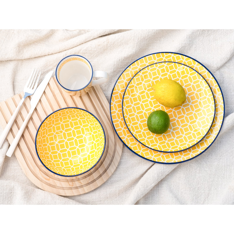 Mediterranean Piece Stoneware Dinnerware Set - Service for 4, Yellow