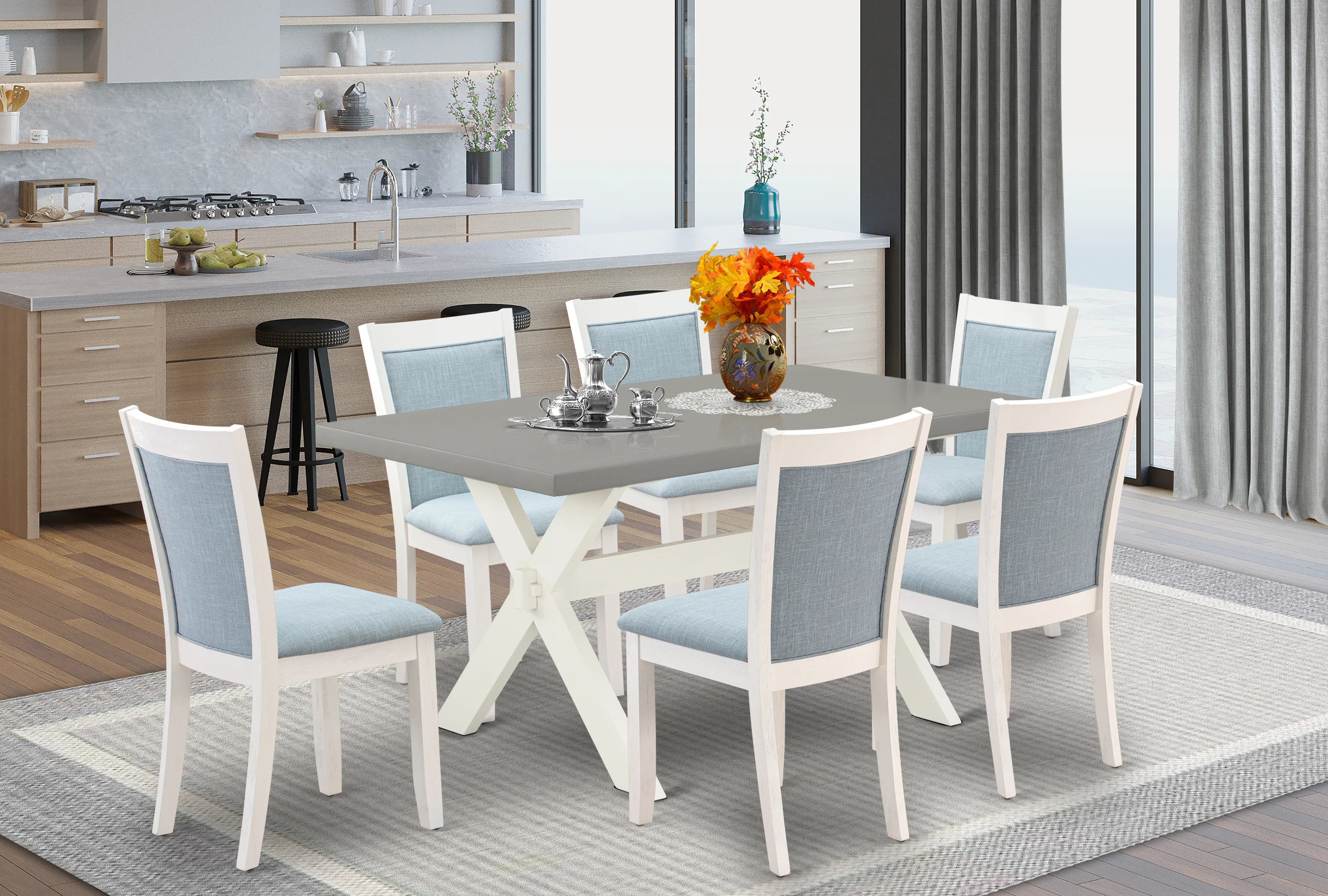 D40011 - 7 Piece Dining Room Set (Bar Table And 6 Bar Stools) - Light Gray