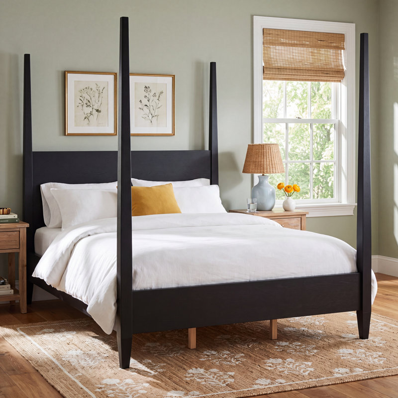 Mya Four Poster Bed, Black, Queen