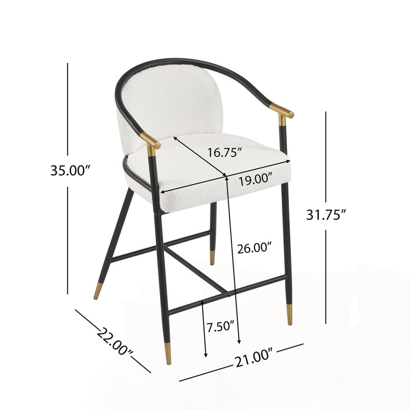 Tabouret de comptoir rembourré avec structure en métal, Blanc