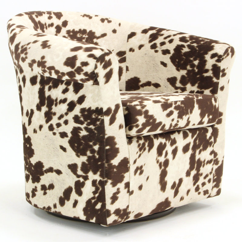 Fauteuil demi-tonneau pivotant en polyester 30,5 po Anstett, Mélange de polyester brun Cowprint