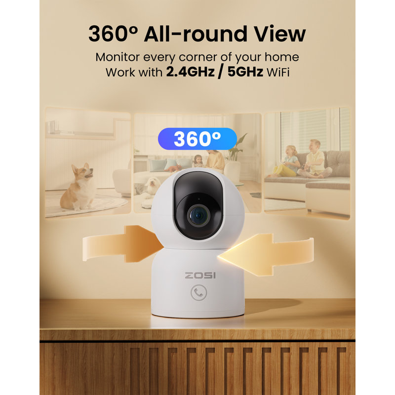 3MP Indoor Wifi 360° PTZ Security Camera for Baby /Pet with 2-way Talk, One-Click Call, Remote View