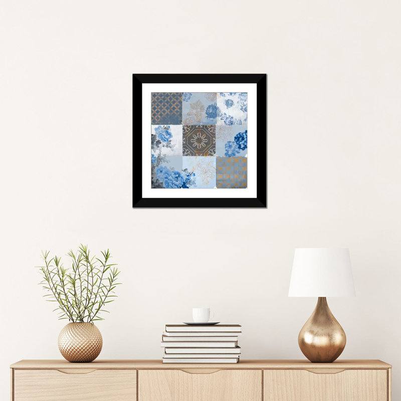 «Deft Blue», impression sur toile, H 16 po x l 16 po x P 1 po, Papier d'art encadré noir, Blanc
