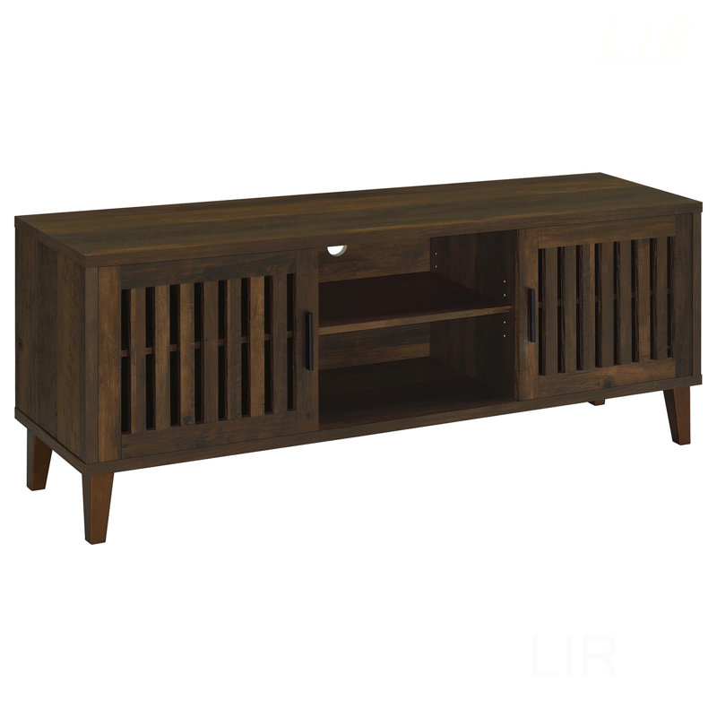Jenine 2-Door Engineered Wood 60 Inch TV Stand With Slatted Doors And Durable Melamine Finish For Modern Living, TV Stand