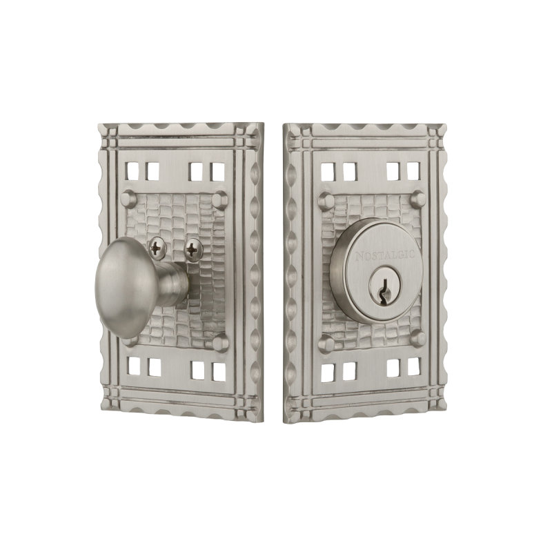 Nostalgic Warehouse Craftsman Plate Single Cylinder Deadbolt, Satin Nickel