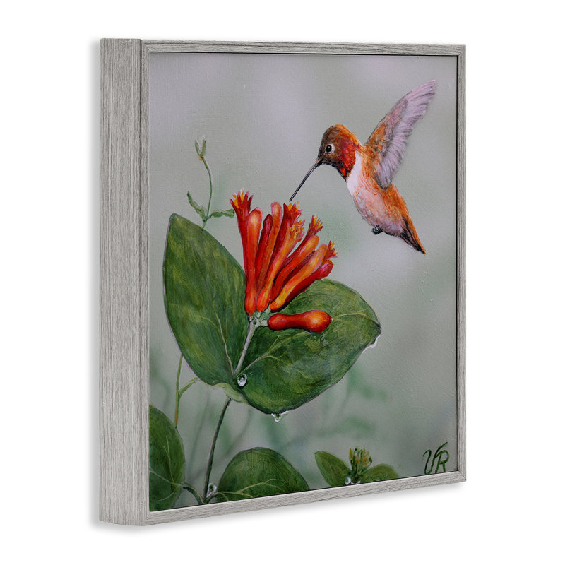  Art de giclée rouge avec colibri rouge et fleur par Valerie Rogers, H 12 po x l 12 po, Estampe numérique Farmhouse