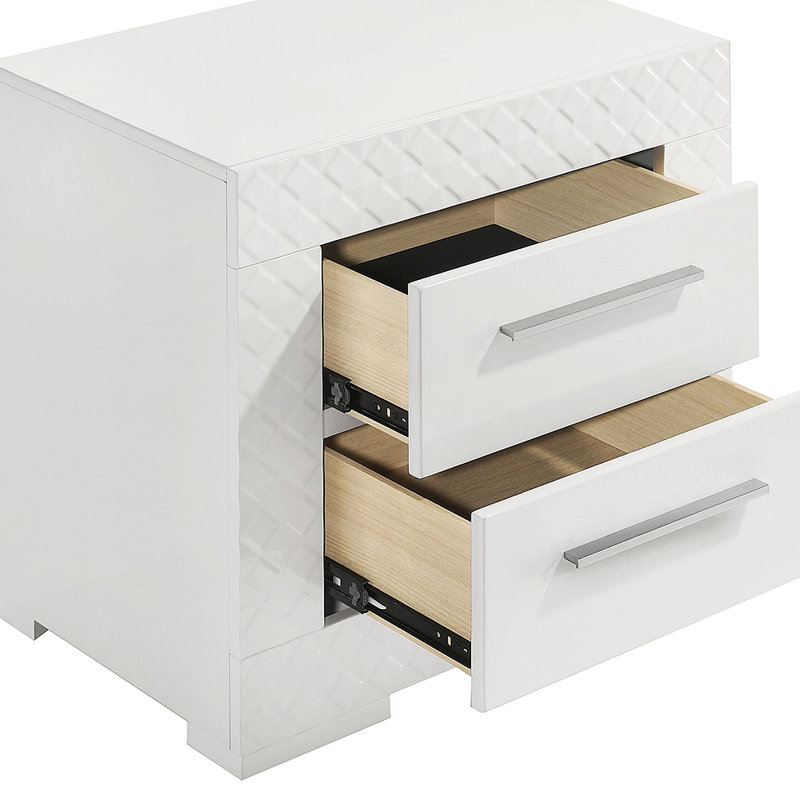 Table de chevet 2 tiroirs Pierce, Blanc brillant