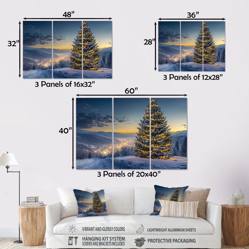 Arbre de Noël bleu vert - ensemble de décoration murale de Noël, Métal métal, H 28 po x l 36 po
