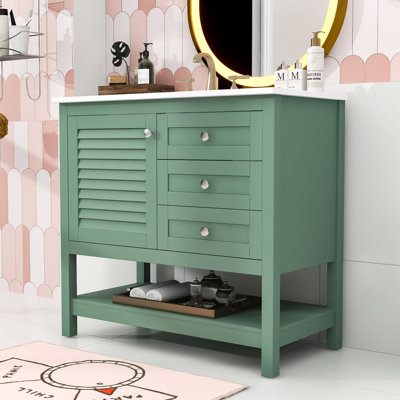 Meuble-lavabo simple autoportant moderne Vardan avec lavabo en résine, tiroirs et armoire