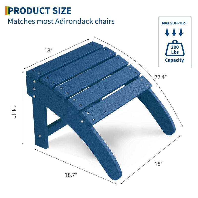 2PCS HDPE Adirondack Ottoman Foot Rest for Indoor and Outdoor Use, Navy