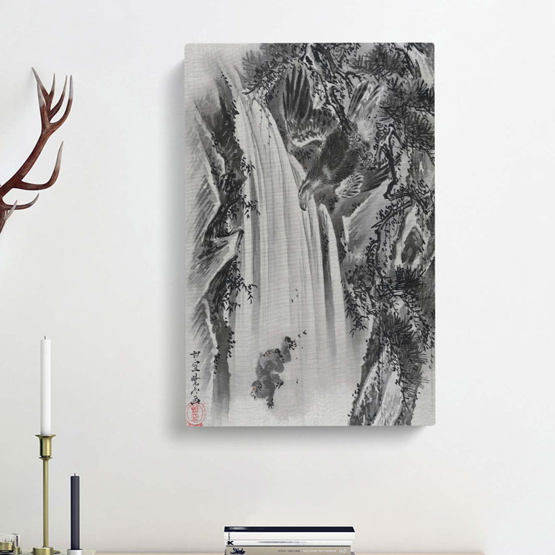 Eagle & Monkey By A Waterfall by Katsushika Hokusai - Wrapped Canvas, 60cm H x 40cm W x 3cm D