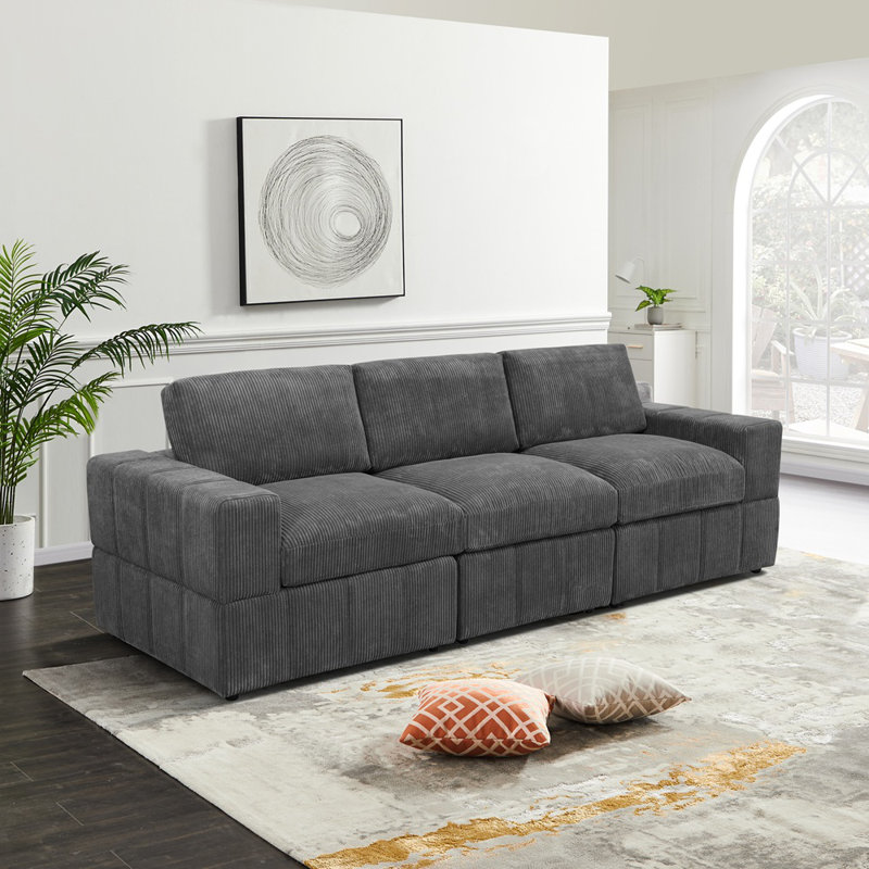 Ensemble de canapé modulaire 3 pièces Furnary en velours côtelé gris