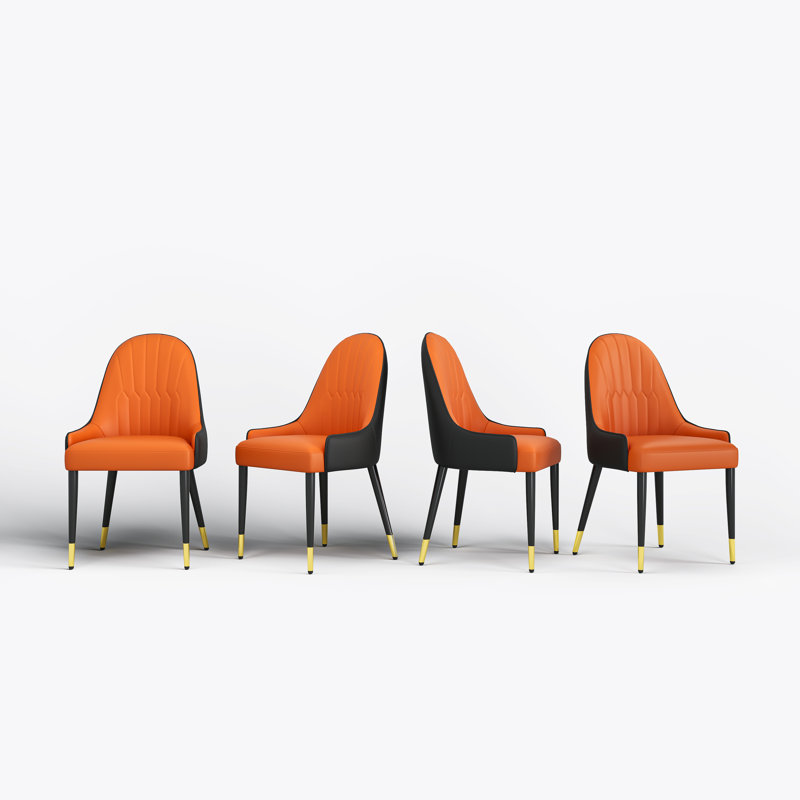 Muminah Faux Leather Upholstered Parsons Chair (set Of 4), Orange/Black