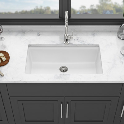 Quartz Kitchen Sink - 30" X 19" White Granite Composite Workstation Undermount Kitchen Sink