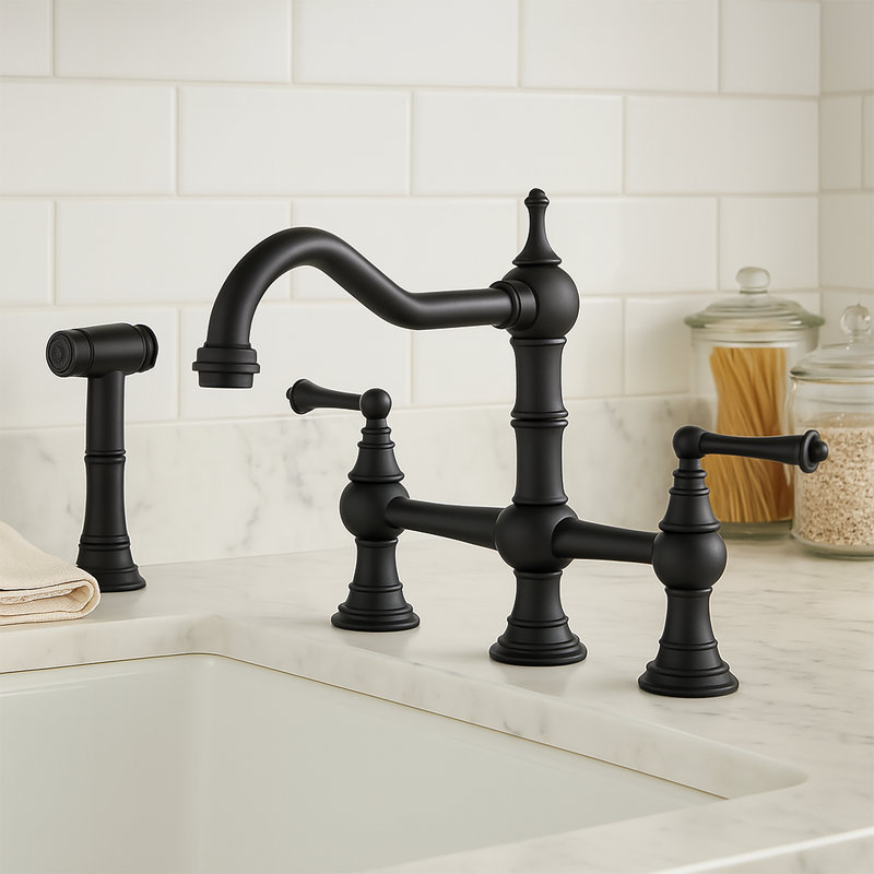 Dilon Kitchen Faucet with Side Spray, Matte Black