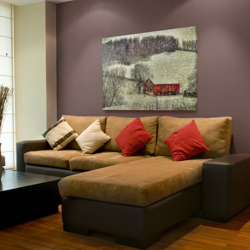 « snowy cabin' » par lois bryan, reproduction de photo sur toile, H 30 po x l 47 po x P 2 po