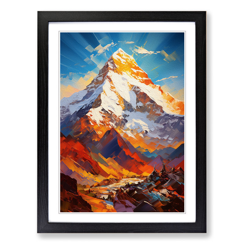 Mount Everest Abstract - Single Picture Frame Print on Wood, Black Framed, 64cm H x 46cm W x 2cm D