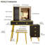 Makeup Vanity with Tri-Color Dimmable Light Mirror, Charge Station, 5-Drawer Sub-Cabinet, Soft Stool-823770324