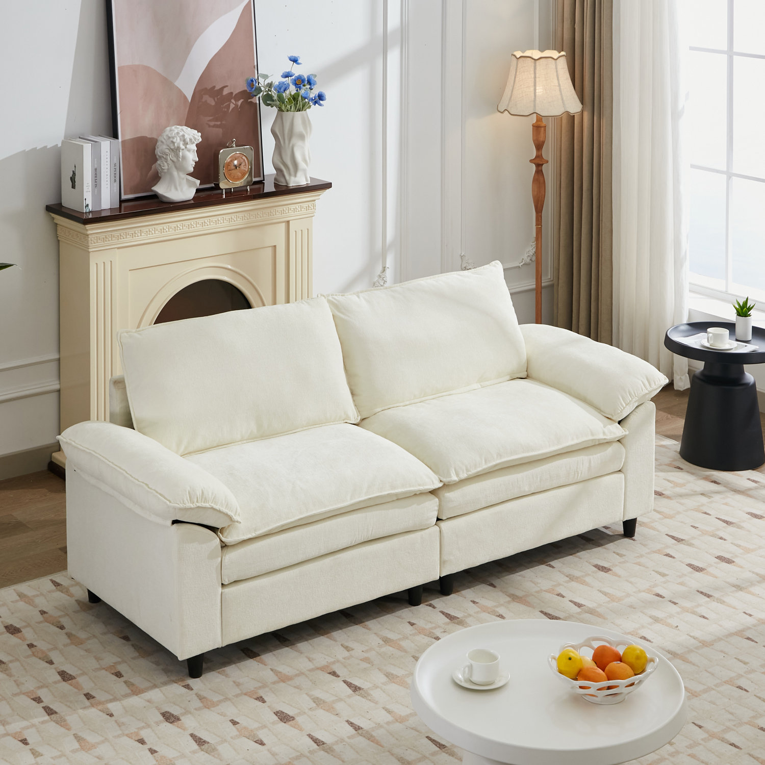 Modern Sponge Fabric Loveseat Sofa Couch For Living Room, Upholstered Large Size Deep Seat 2-seat Sofa