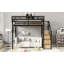 Lit mezzanine robuste en métal avec rangement pour escalier et garde-robe pour un gain de place efficace