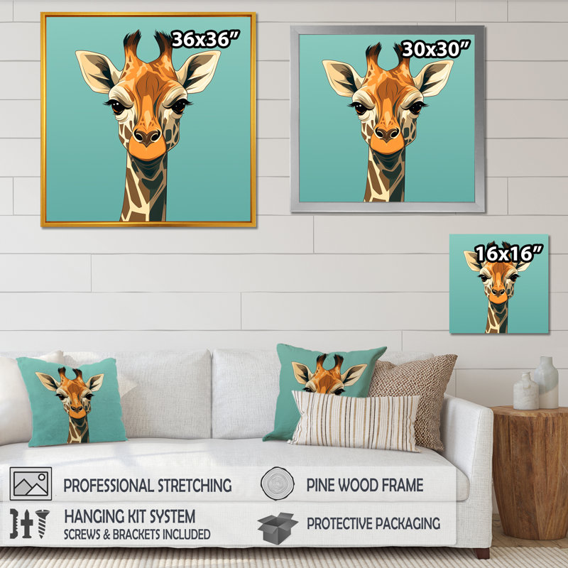 Portrait rétro de girafe Insta - art mural girafe, Toile tendue, 16" H x 16" W