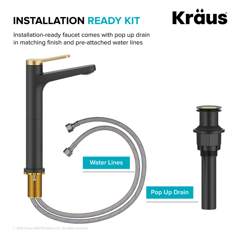 Robinet pour salle de bain KRAUS Indy, Laiton brossé / noir mat