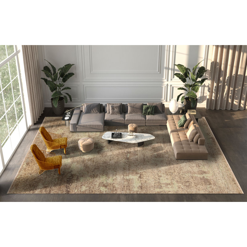 Tuscany Hand Knotted Wool Area Rug in Fawn/Cream, Rectangle 6' x 9'