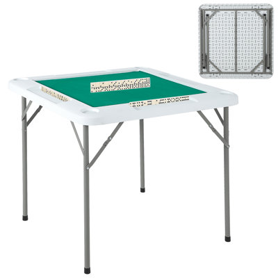 35.4" Square Folding Mahjong & Domino Table with Wear-Resistant Green Top, 4-Player Portable Card Table for Poker & Games