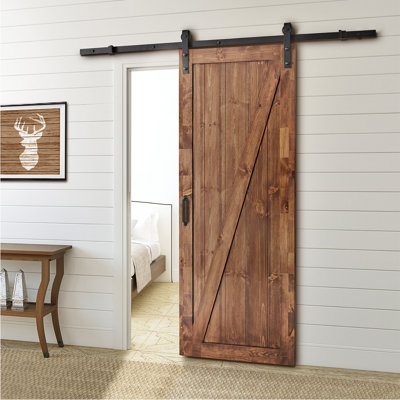 Chalet 84'' Solid Wood Paneled Unfinished without Installation Hardware Kit Barn Door