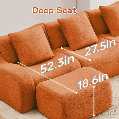 Canapé désossé, tissu 3 places en peluche de haute qualité, conception antidérapante, accoudoirs incurvés sans assemblage, conception épurée, éponge haute densité 32D pour le salon, la chambre à coucher, le coin lecture