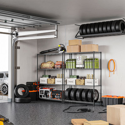 1400 Lbs Garage Black Shelving Wide Storage Shelves 4 Tier Adjustable Heavy Duty Metal Wire Rack Standing Shelf Unit For Kitchen Office College Dorm Garage Warehouse 15.8" X 45.8"X 59.4"