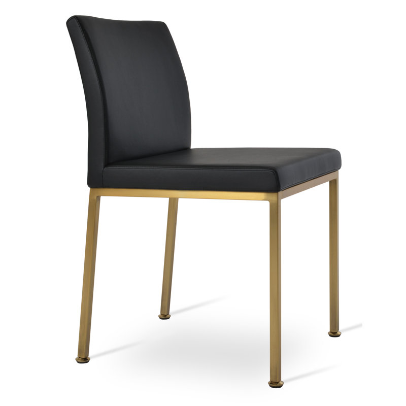 Chaise d'appoint Aria, Similicuir noir, Laiton