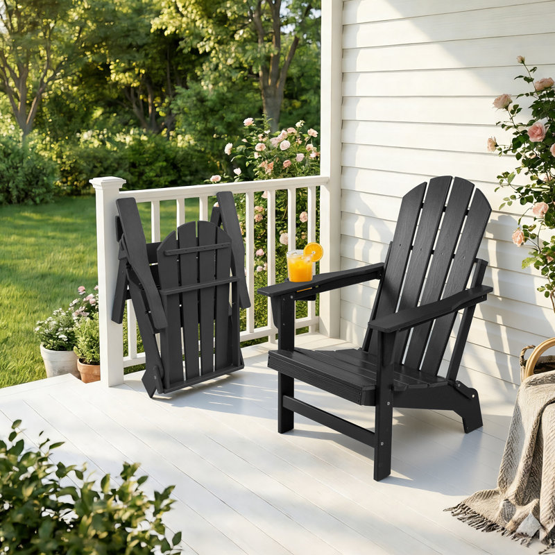 Foldable Outdoor  Adirondack Chair, Black, 1