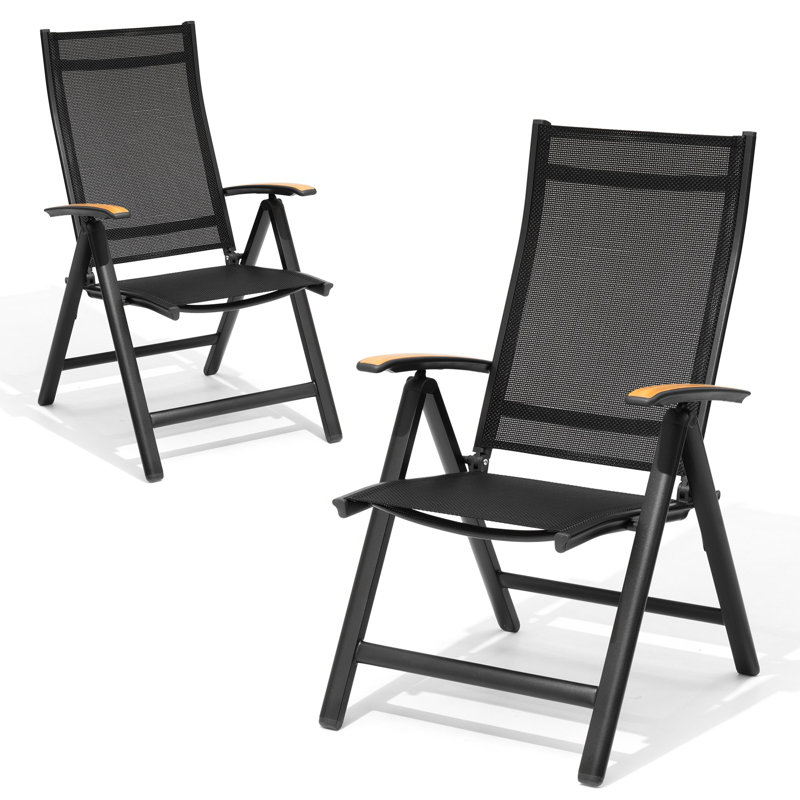 Adjustable Aluminum Outdoor Folding Dining Chairs, Black