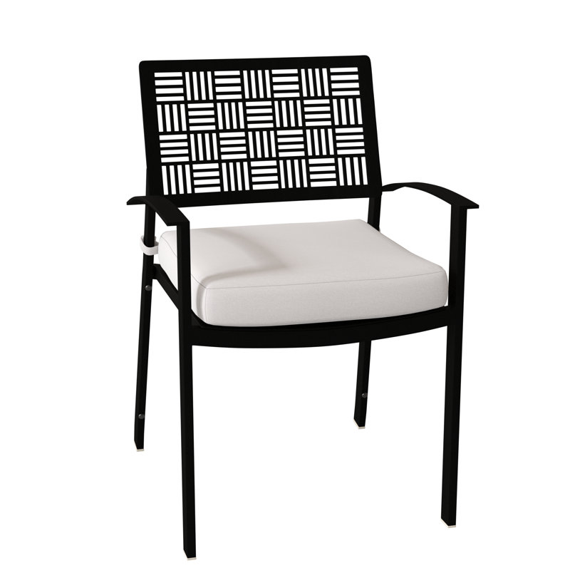 New Century Outdoor Dining Armchair, Textured Black, Spectrum Denim Sunbrella® Plainweave